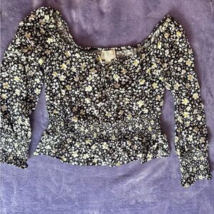 Floral Off-Shoulder Top - Black and White